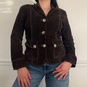 Vintage Y2K Chocolate Brown Suede Leather Jacket // size: small